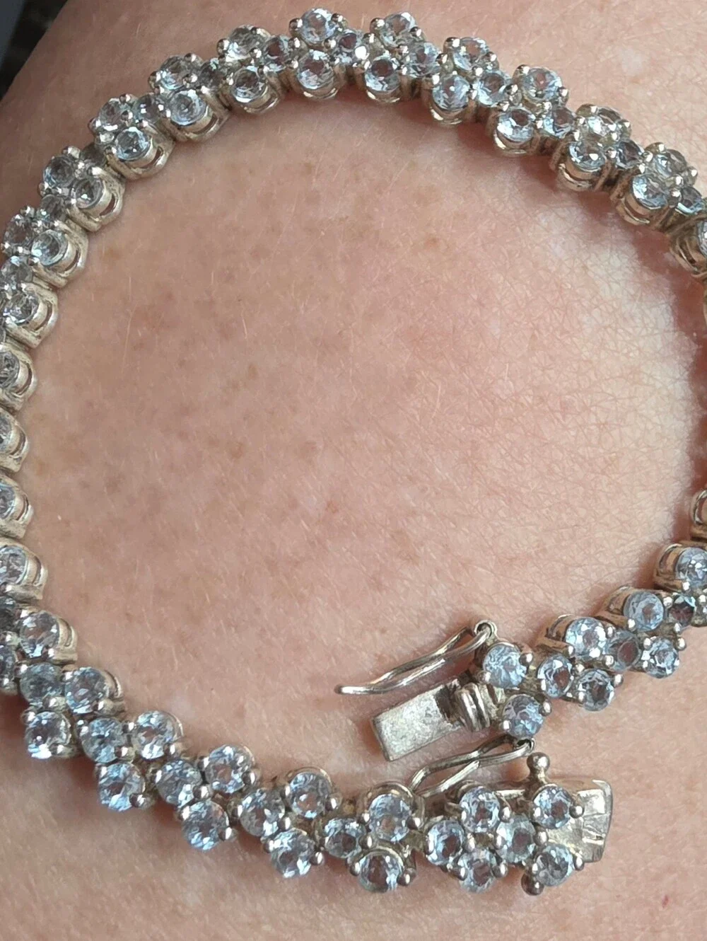 Sterling silver 925 natural aquamarine tennis bracelet 8 Inches